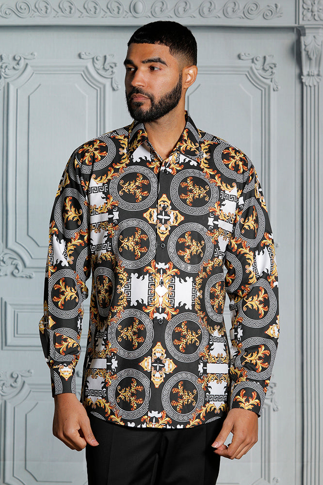 Manzini IN-208 Long Sleeve Fancy Shirt With Stone
