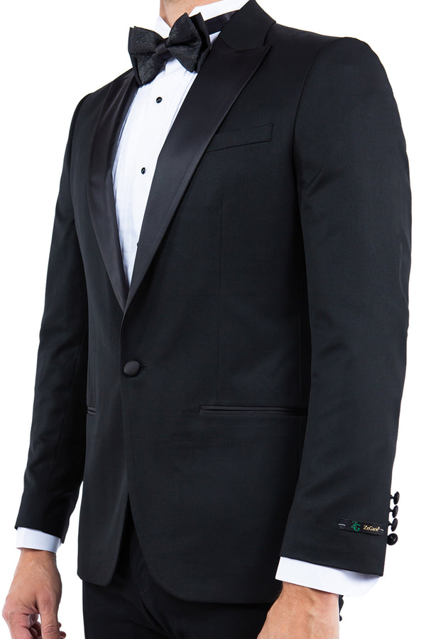 Black Zegarie Peak Lapel Tuxedo Jacket For Men