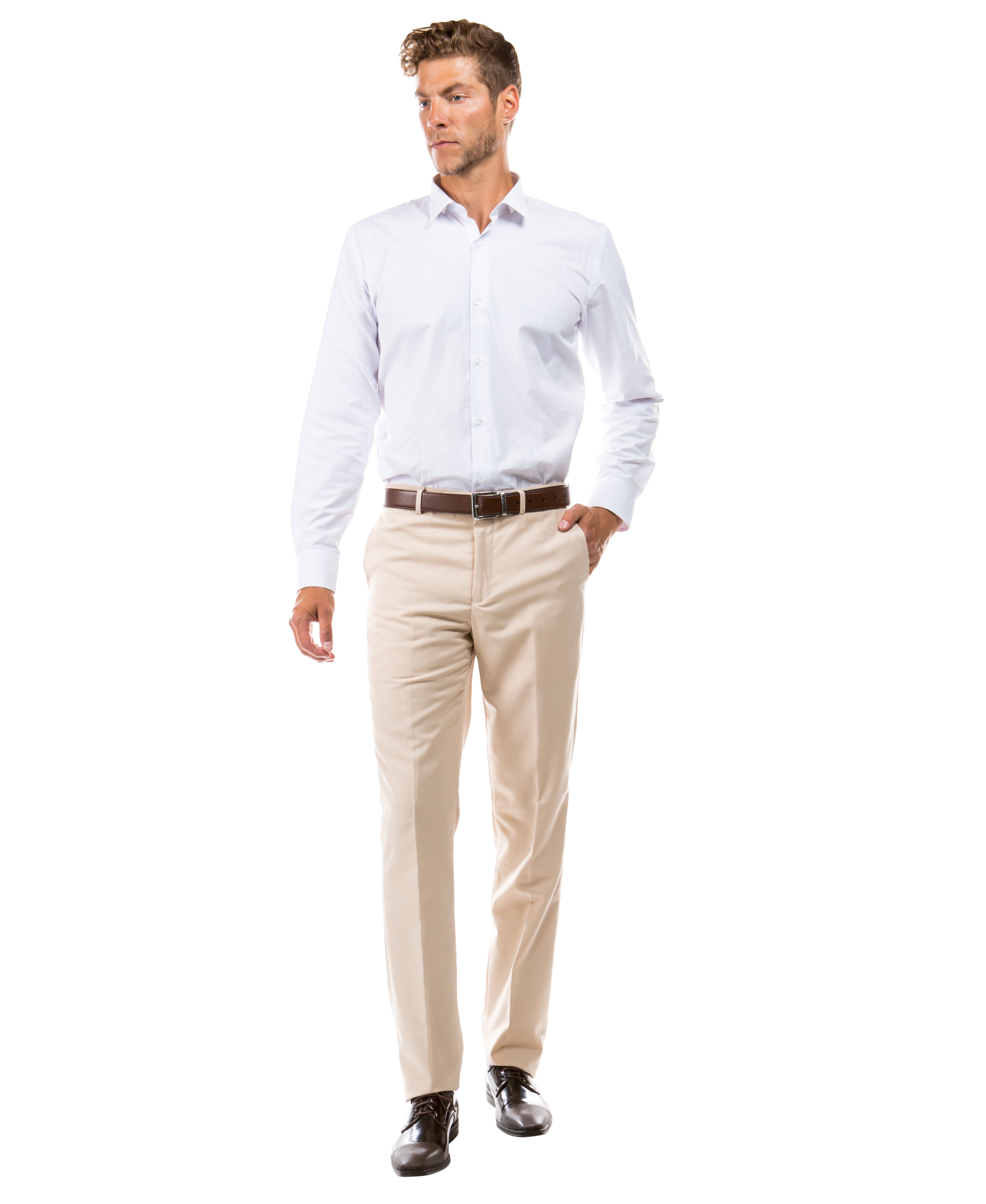Mens Dress Pants Slim Fit UNHEMMED, Tan