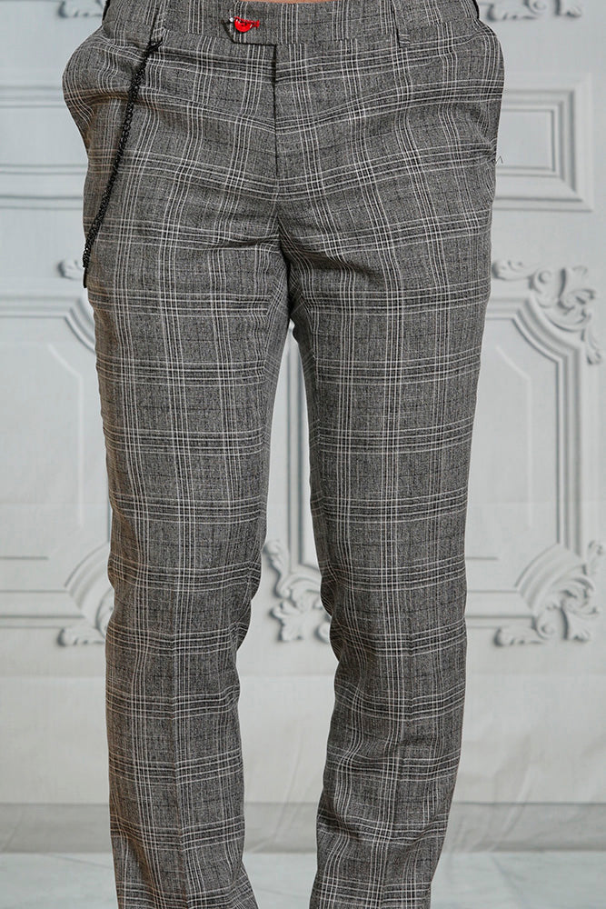 Manzini MZ-121 Slim Fit Plaid Pants Black