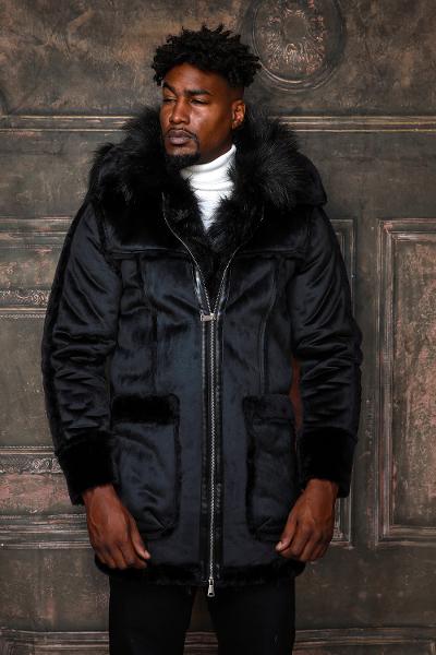 Manzini MZW-324 Suede 3/4 Coat Black