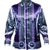 Prestige PR-452 Long Sleeve Greek Tile Digital Print Shirt Purple