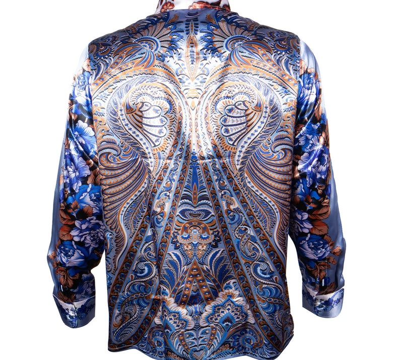 Prestige PR-466 Long Sleeve Paisley Tile Satin Shirt Cream