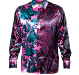 Prestige PR-466 Long Sleeve Paisley Tile Satin Shirt Pink