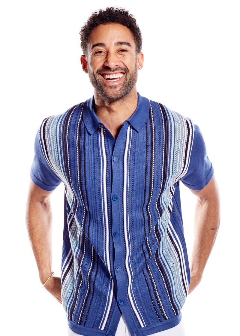 Stacy Adam 3112 Short Sleeve Knit  Blue