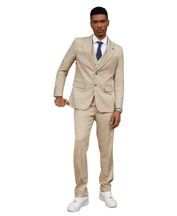 Tan Solid Textured 3 PC Stacy Adams Suit
