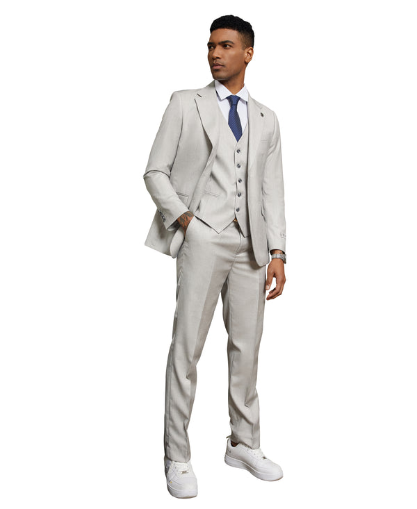 Grey Solid Textured 3 PC Stacy Adams Suit