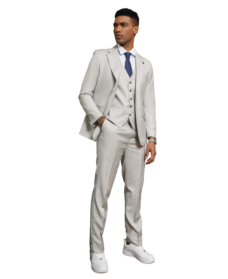 Grey Solid Textured 3 PC Stacy Adams Suit