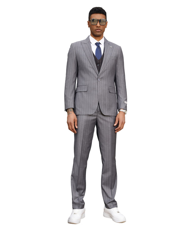 Medium Grey Pinstripe 3 PC Stacy Adams Suit
