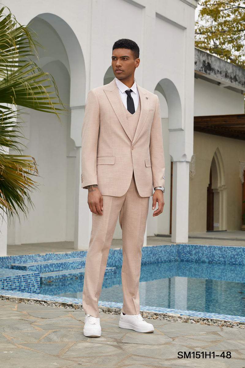 Light Camel Solid Textured 3 PC Stacy Adams Suit