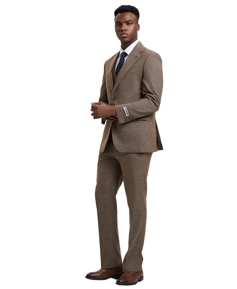 Stacy Adams 3 PC Brown Plaid Mens Suit