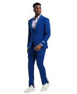 Stacy Adams 3 PC Royal Blue Solid w U-Shape Vest Mens Suit