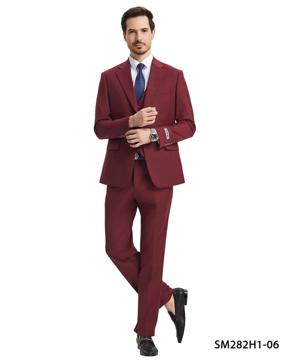 Stacy Adams 3 PC Burgundy Solid Mens Suit