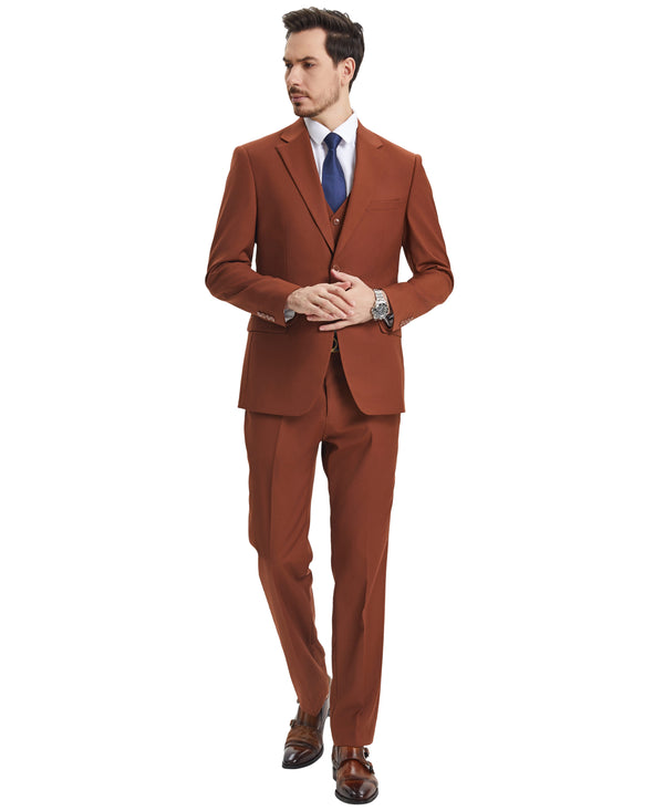Stacy Adams 3 PC Brown Solid Mens Suit