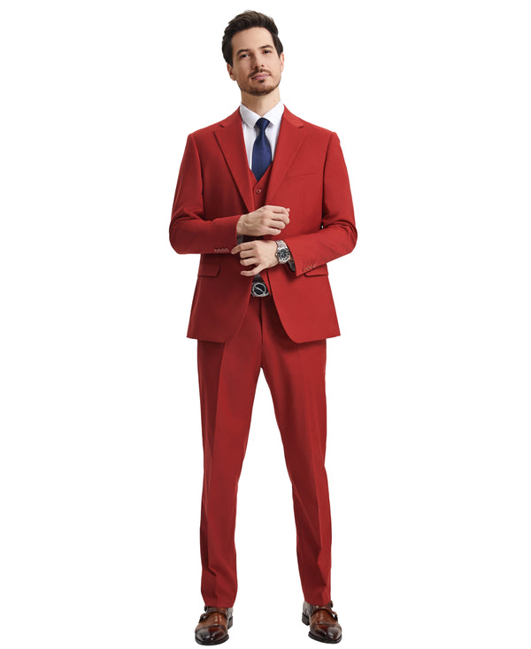 Stacy Adams 3 PC Red Solid Mens Suit