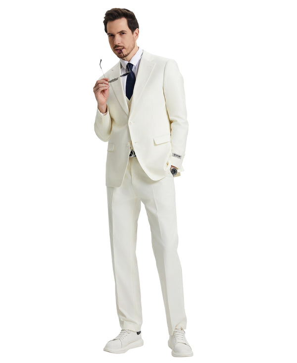 Stacy Adams 3 PC Ivory Solid Mens Suit