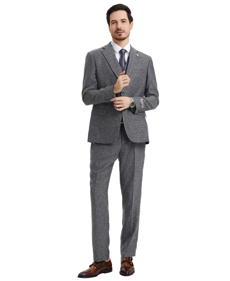 Stacy Adams 3 PC Grey Tweed Mens Suit
