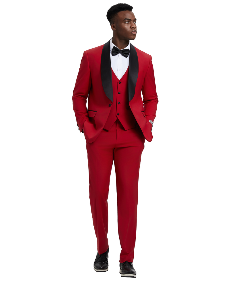 Stacy Adams 3 PC Red Solid Tuxedo Mens Suit
