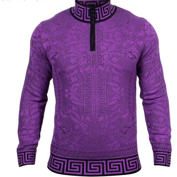 Prestige SW-443 L/S Mock Zip Jacquard Sweater Purple