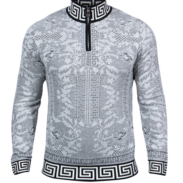 Prestige SW-443 L/S Mock Zip Jacquard Sweater White