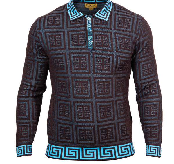 Prestige SW-457 3 Button Polo Greek  Sweater Brown