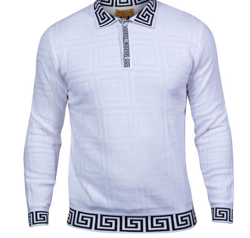 Prestige SW-457 3 Button Polo Greek  Sweater White
