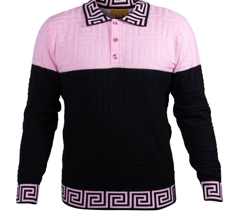 Prestige SW-464 3 Button Polo 2 Tone Sweater Pink