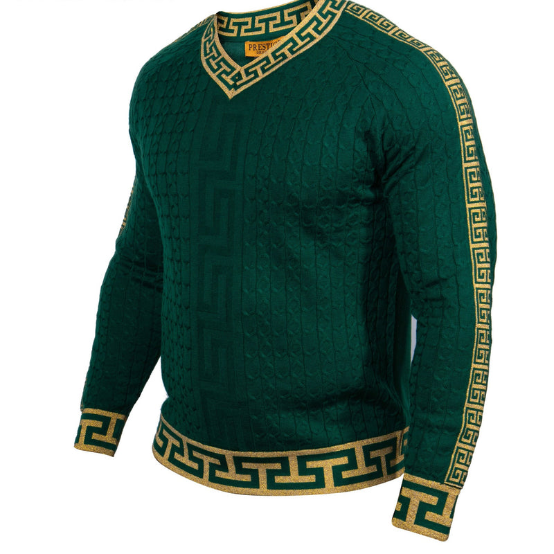 Prestige SW-465 L/S V Neck Raglan Greek Sweater Green