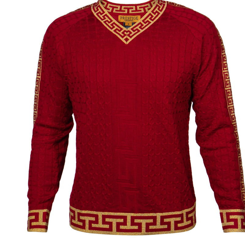 Prestige SW-465 L/S V Neck Raglan Greek Sweater Red