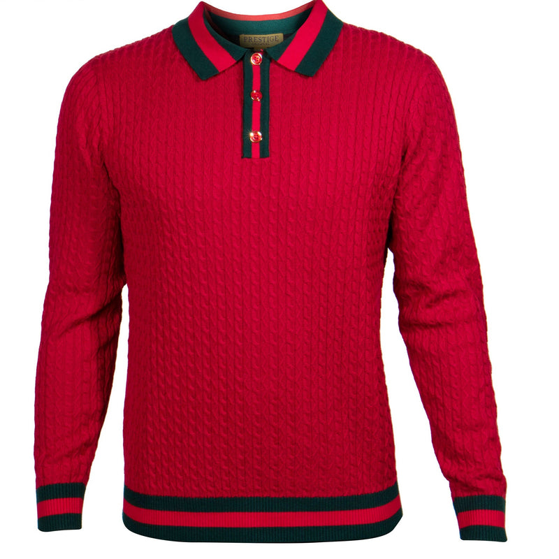 Prestige SW-474 3 Button Polo Sweater Red