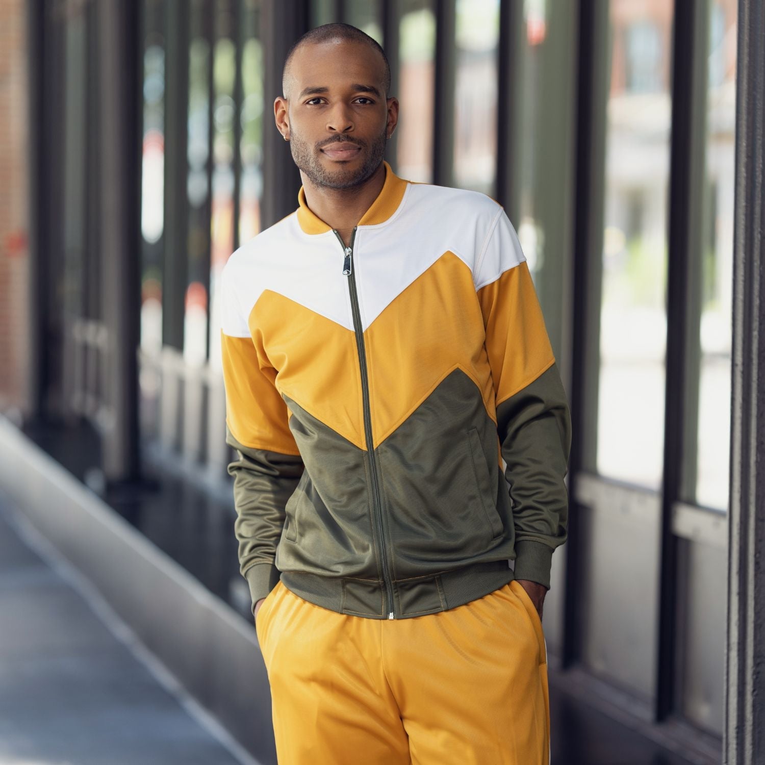 Monique JS-29 Chevron Design Sport Tracksuit Gold/Olive