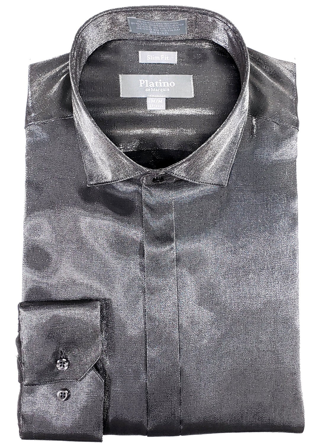 20101SL I PLATINO SLIM FIT SATIN SHIRT I CHARCOAL GRAY