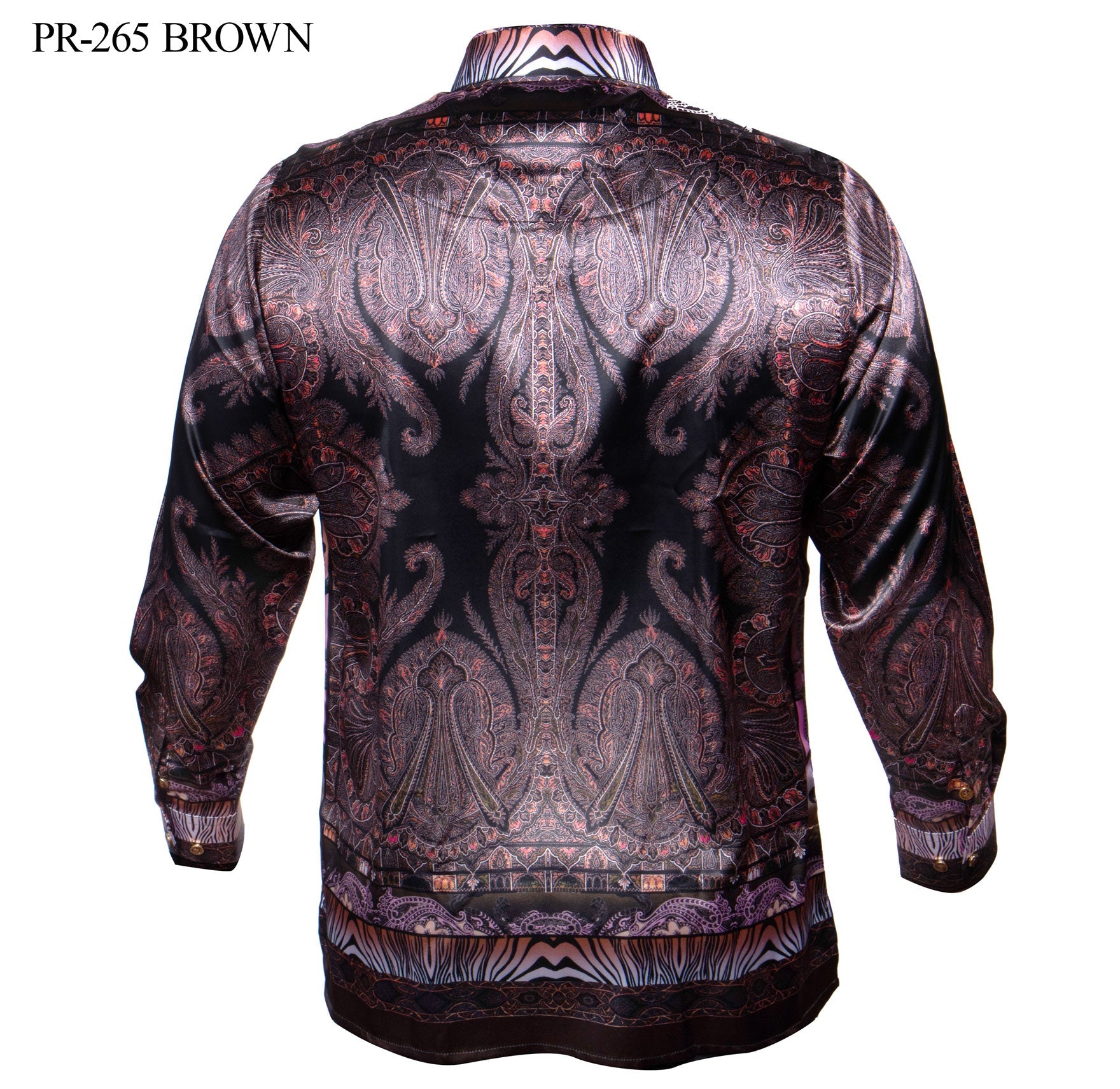 PR-265 I PRESTIGE LONG SLEEVE SATIN PAISLEY SHIRT I BROWN
