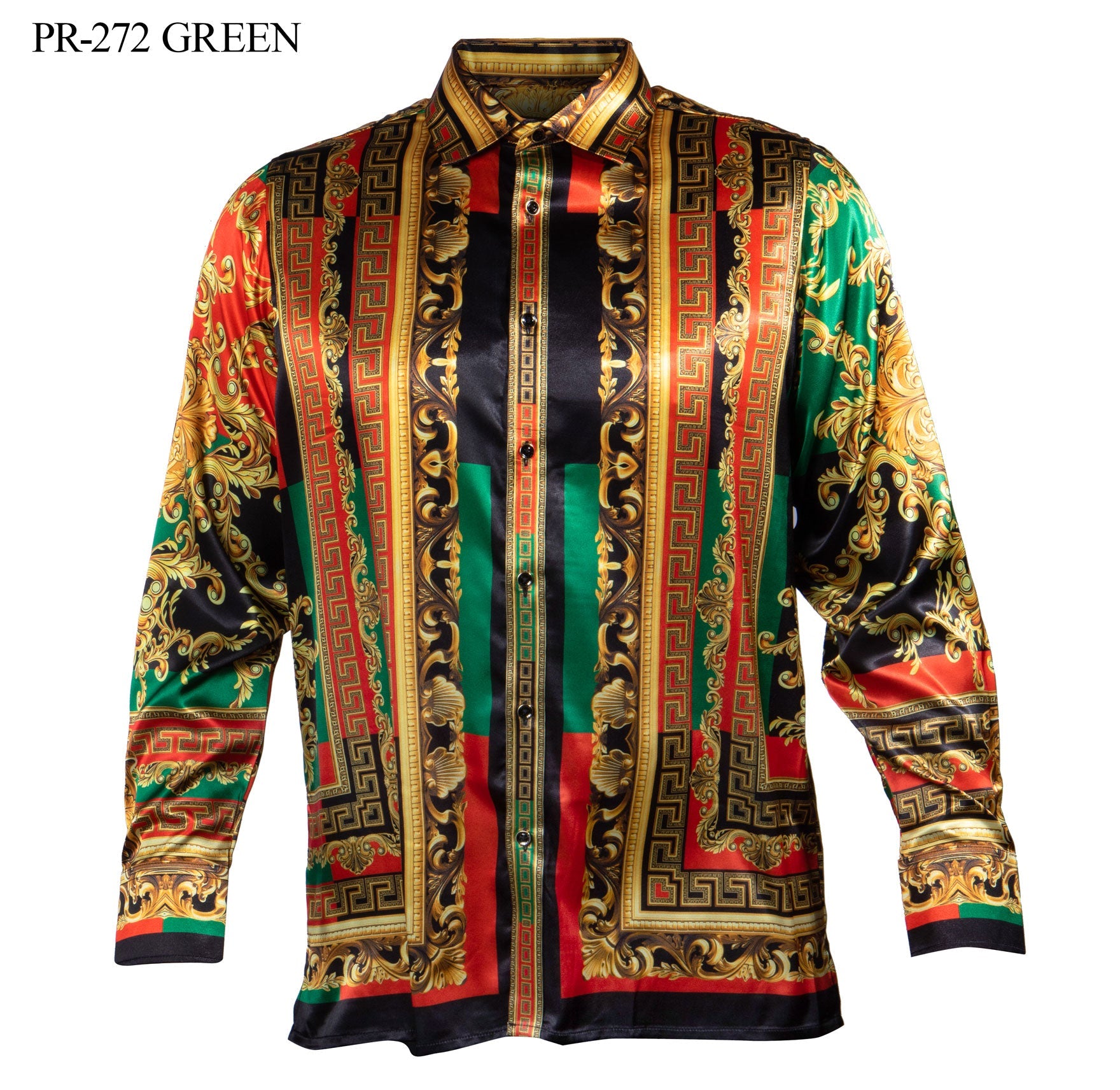 PR-272 I PRESTIGE LONG SLEEVE BAROQUE PRINT SHIRT I GREEN – Napoly Menswear