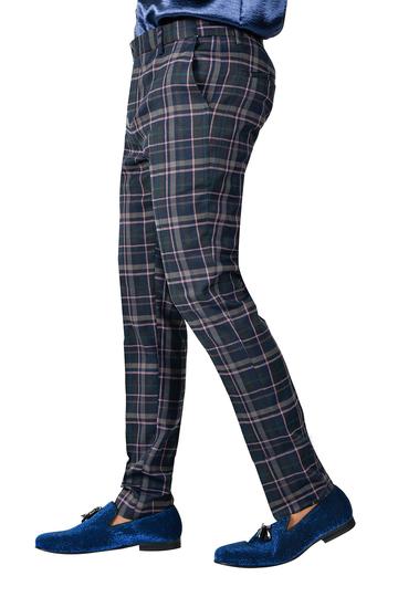 Barabas CP51 Trust me Slim Fit Plaid Pants Navy/Purple