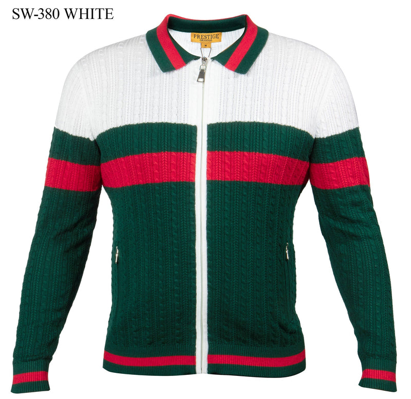 SW-380 I PRESTIGE LS FULL ZIP  SWEATER I WHITE