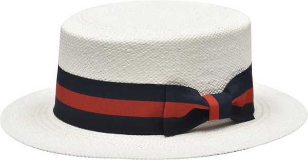 Bruno Capelo BC-631 Boater Straw Hat White/Red/Blue
