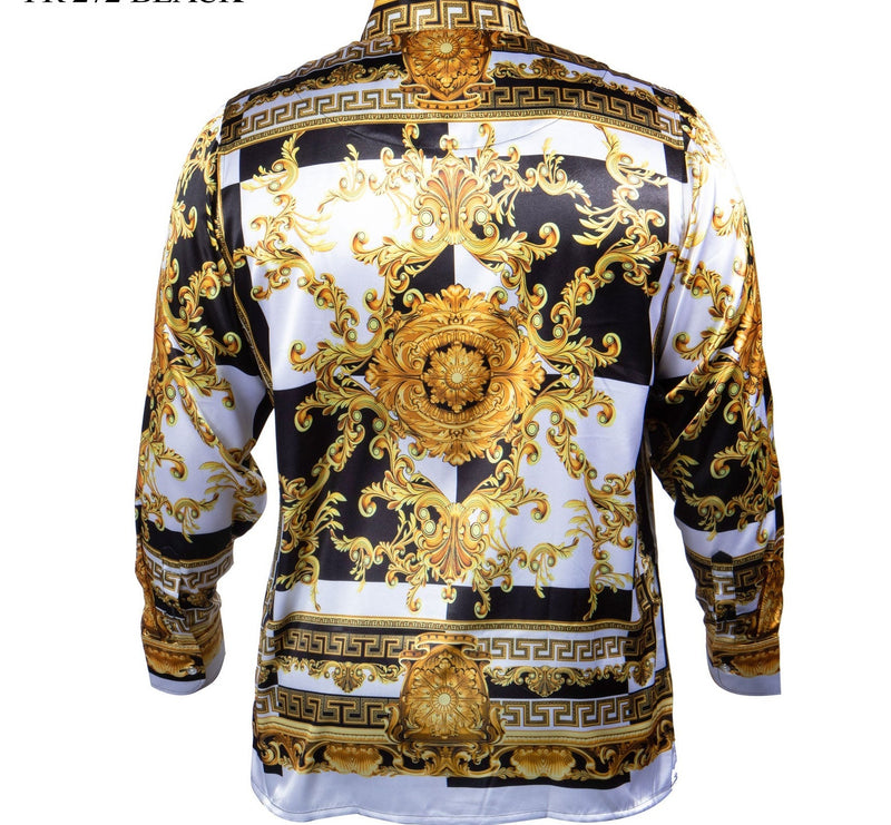 PR-272 I PRESTIGE LONG SLEEVE SATIN SHIRT  I BLACK