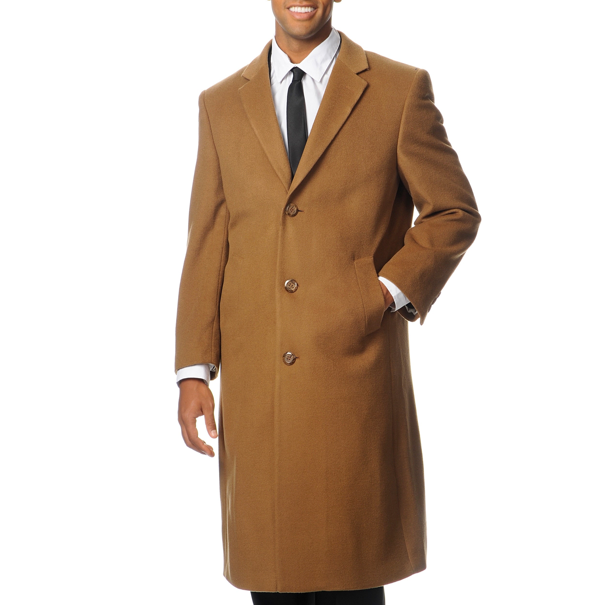 L40913C I Pronto Moda Men's 'Harvard' Camel Cashmere Blend Long Top Coat