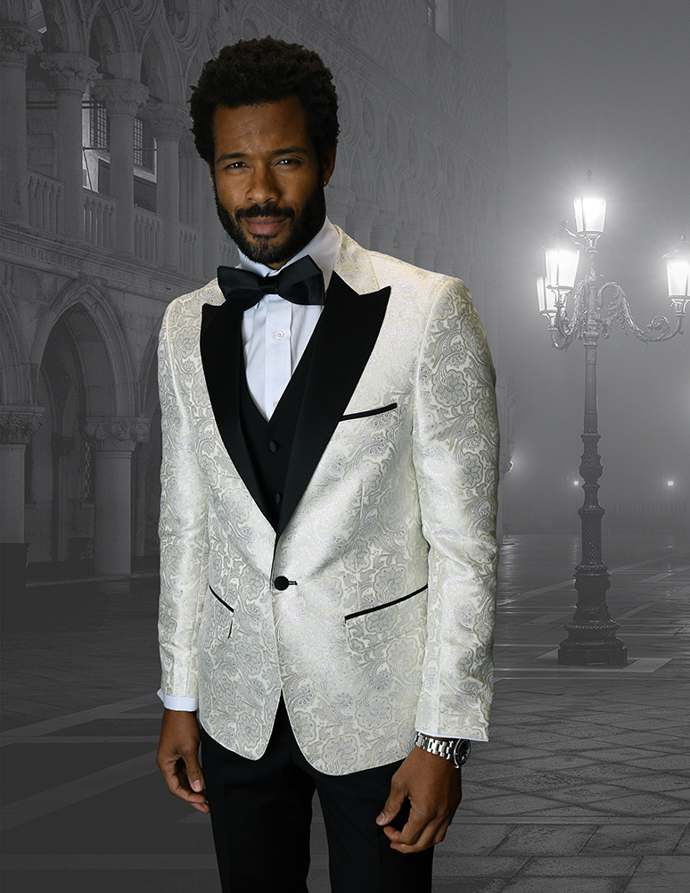 STATMENT I BELLAGIO-4 I  3PC SUIT OFF WHITE