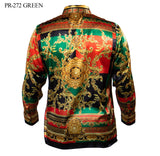 PR-272 I PRESTIGE LONG SLEEVE BAROQUE  PRINT SHIRT  I GREEN
