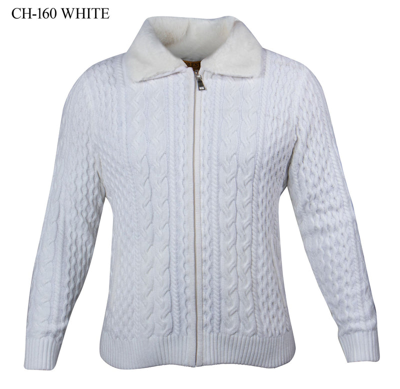 CH-160 I PRSTIGE LS ZIP CABLE SWEATER I WHITE