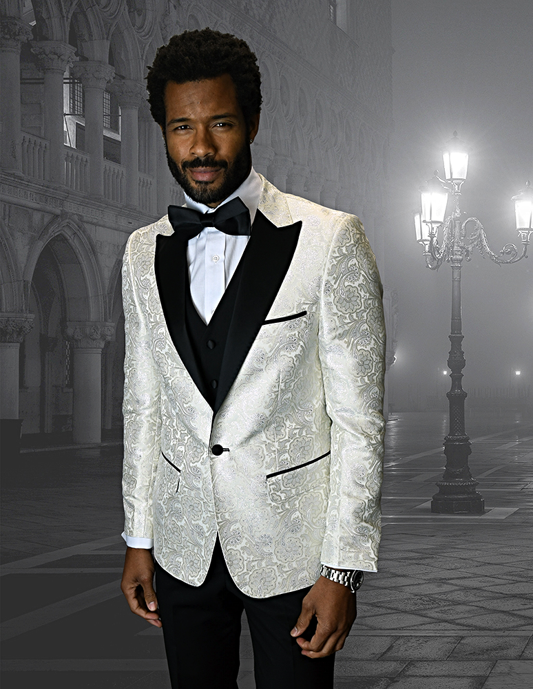 STATMENT I BELLAGIO-4 I  3PC SUIT OFF WHITE