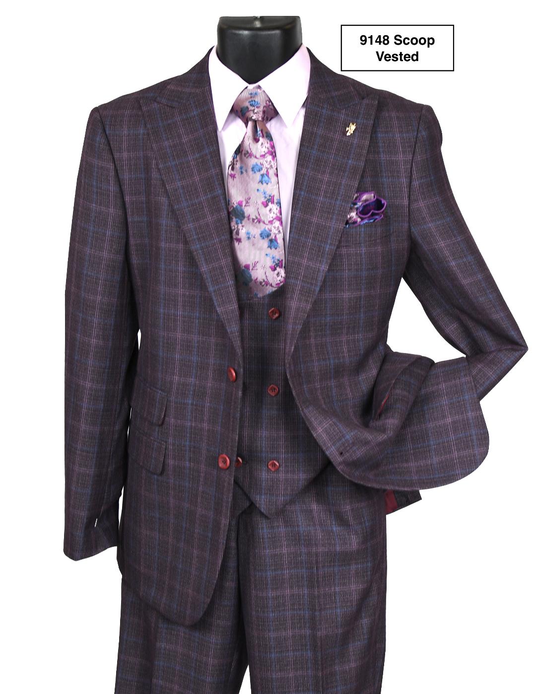 FALCONE I 9148-SCOOPV I  2 BUTTON SINGLE BREAST VESTED I DARK WINE-729