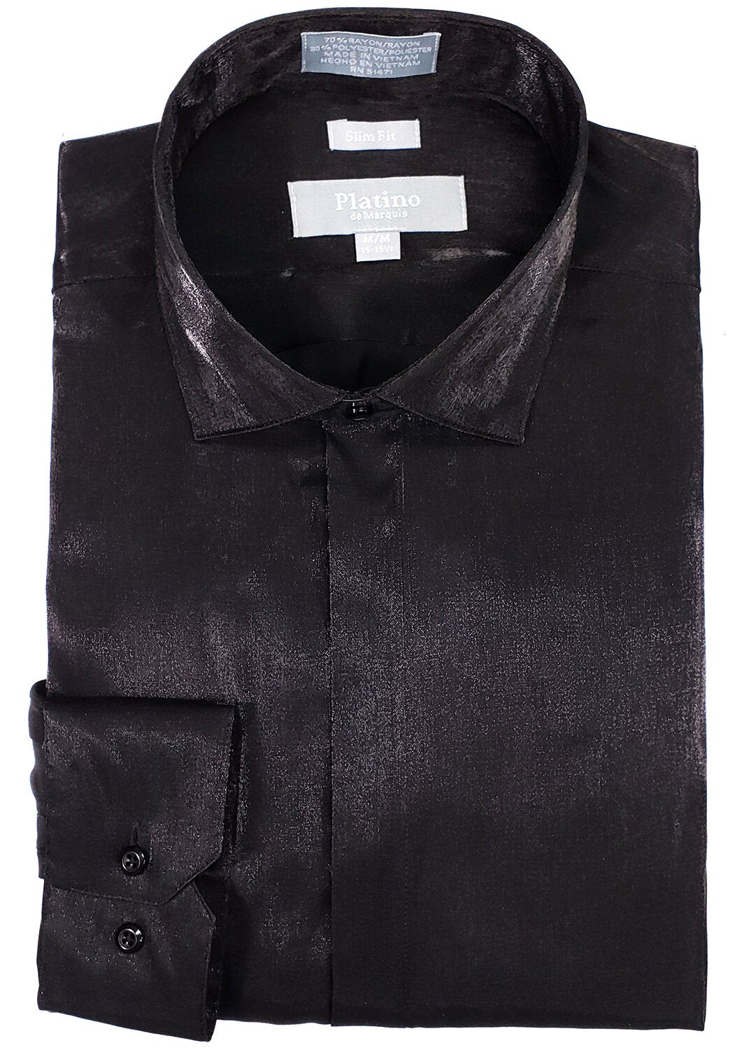 20101SL I PLATINO SLIM FIT SATIN SHIRT I BLACK