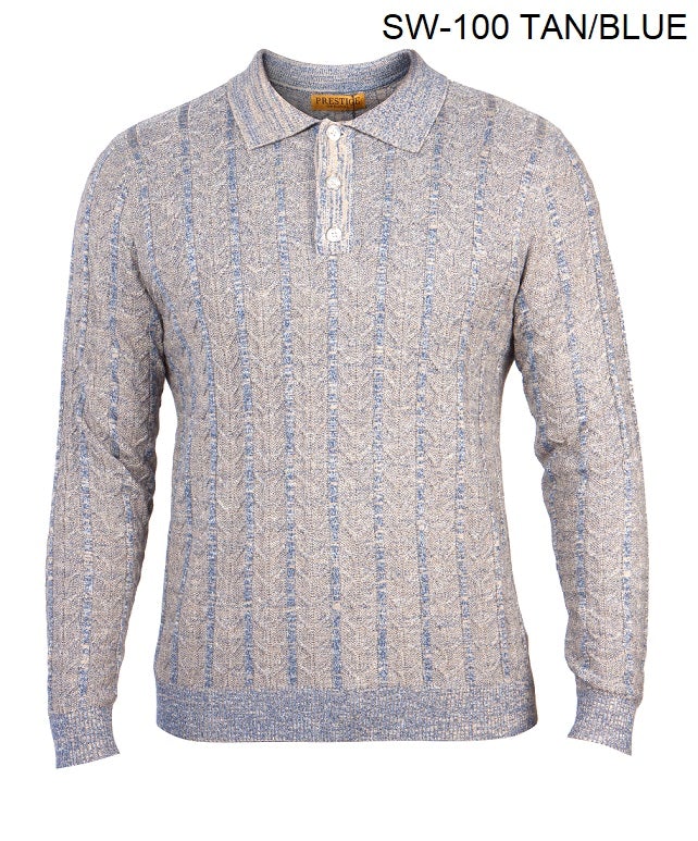 SW-100 I PRESTIGE LS 3 BUTTON   POLO I TAN-BLUE