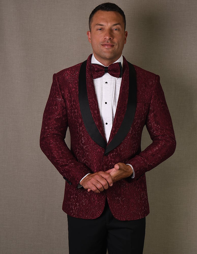 STATMENT I LJ-105 SINGLE JACKET WITH MATCHING BOW TIE I BURGANDY