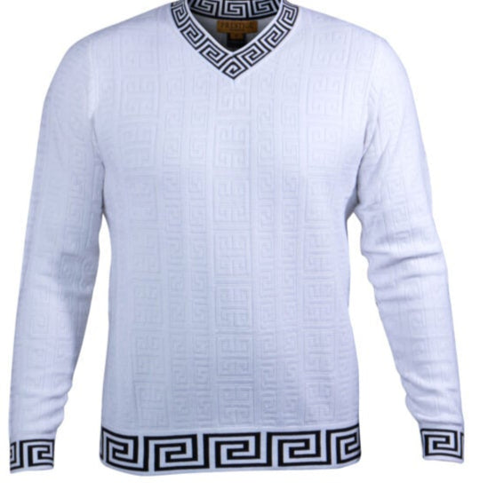 SW-360 I PRESTIGE LS V NECK GREEK SWEATER I WHITE