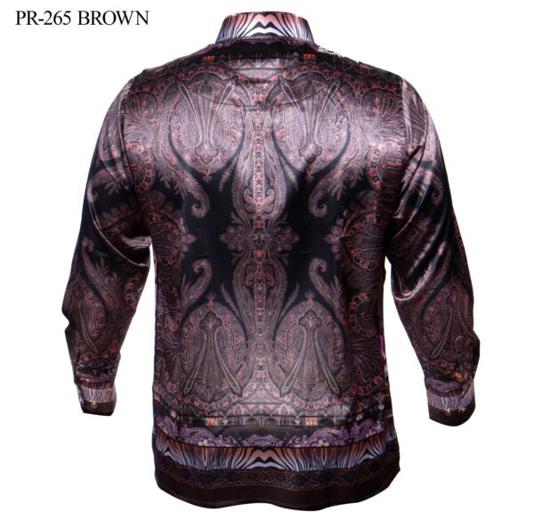 PR-265 I PRESTIGE LONG SLEEVE SATIN PAISLEY SHIRT I BROWN