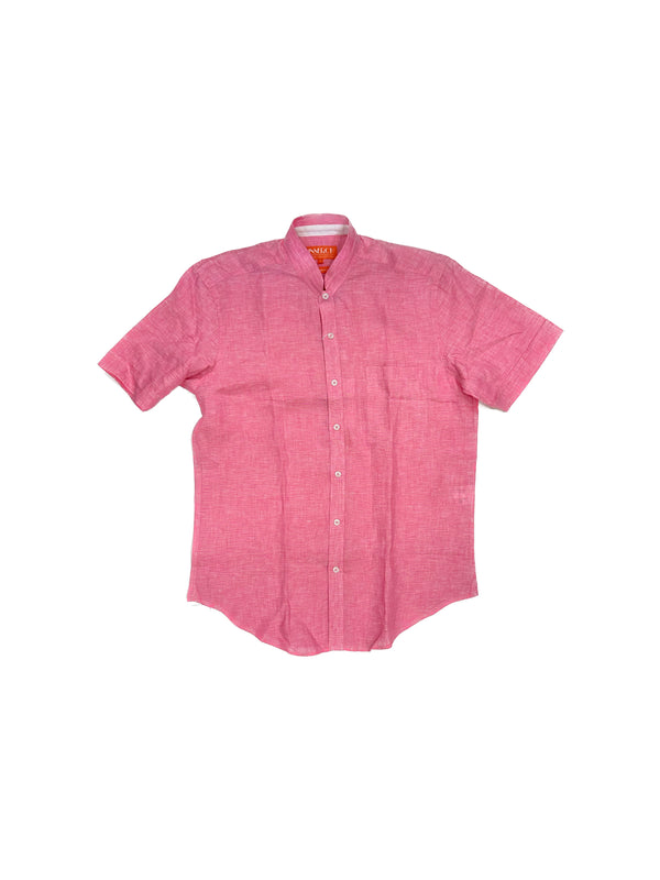 Inserch SS716-01 Short Sleeve Linen Shirt Summer Pink